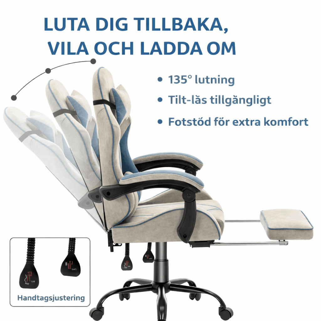 Ergonomisk Gaming Kontorsstol med Fotstöd thumbnail 2